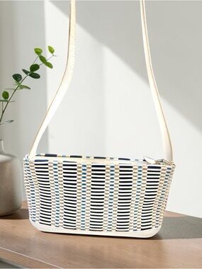 Monsac Original White  Multi-Tone Woven Leather Shoulder Bag with Dust Bag